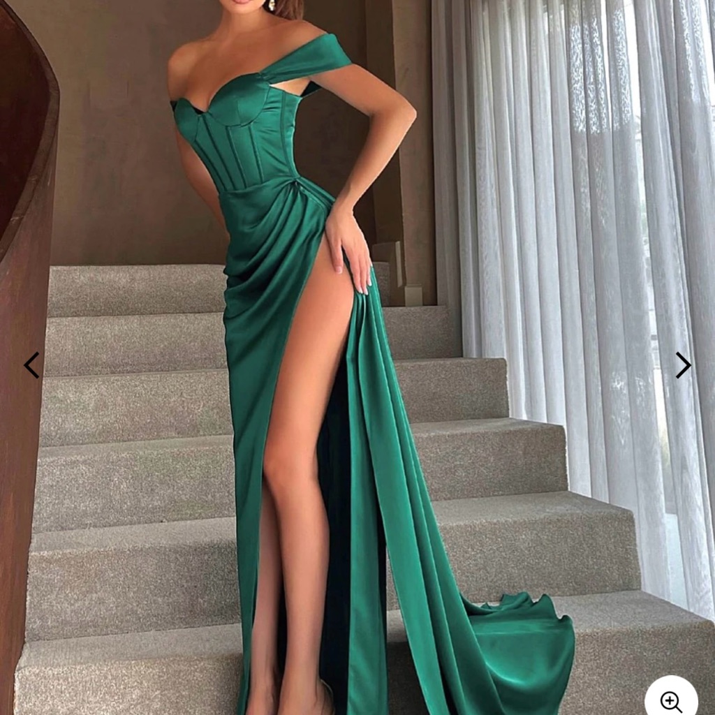Off-Shoulder Emerald Green Evening Gown